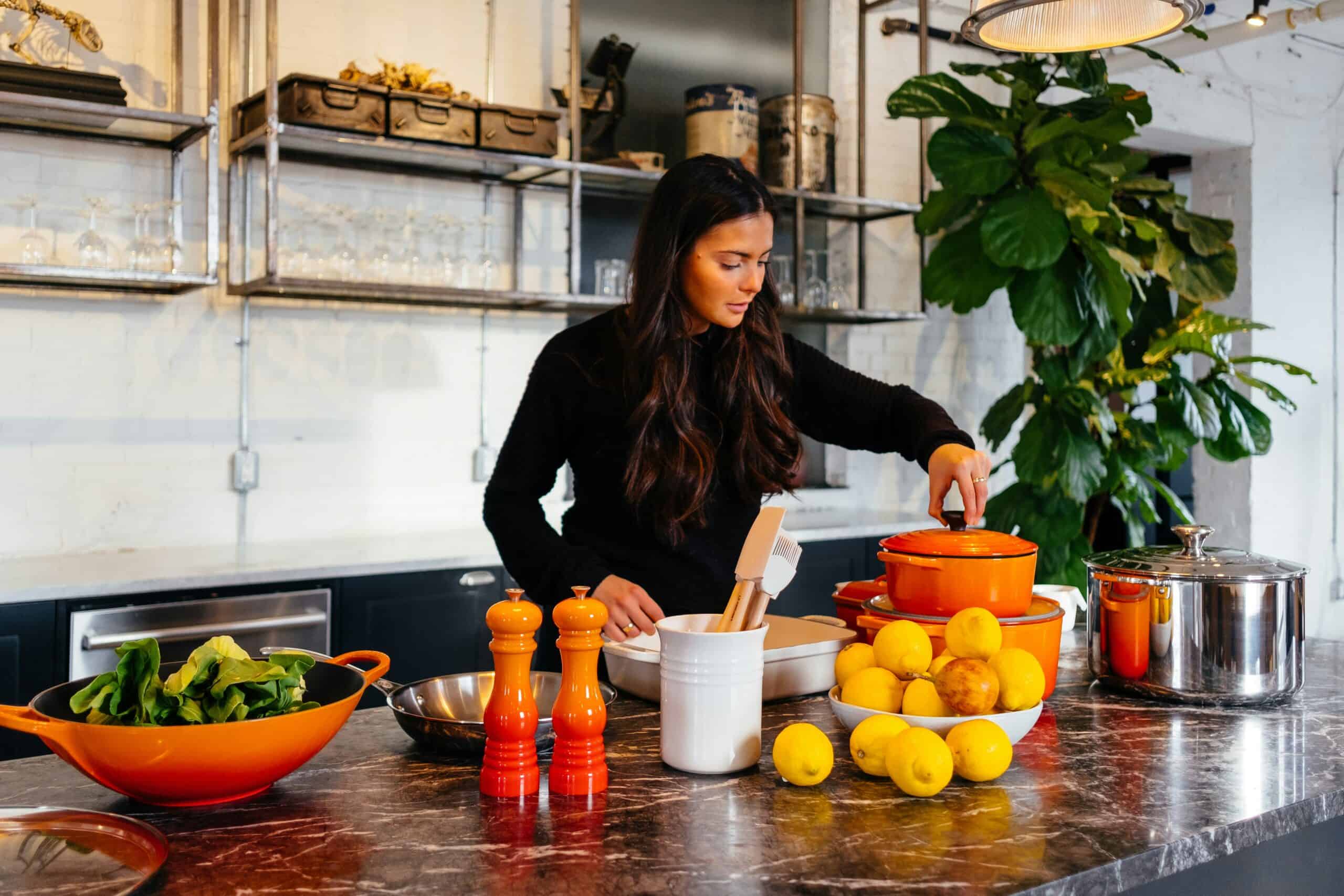 A woman cooking a healthy meal